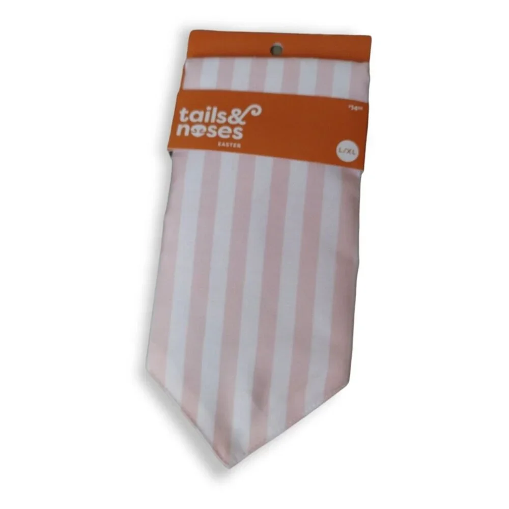 Tails and Noses Dog Bandana L to XL Easter Pink and White Stripe Pet